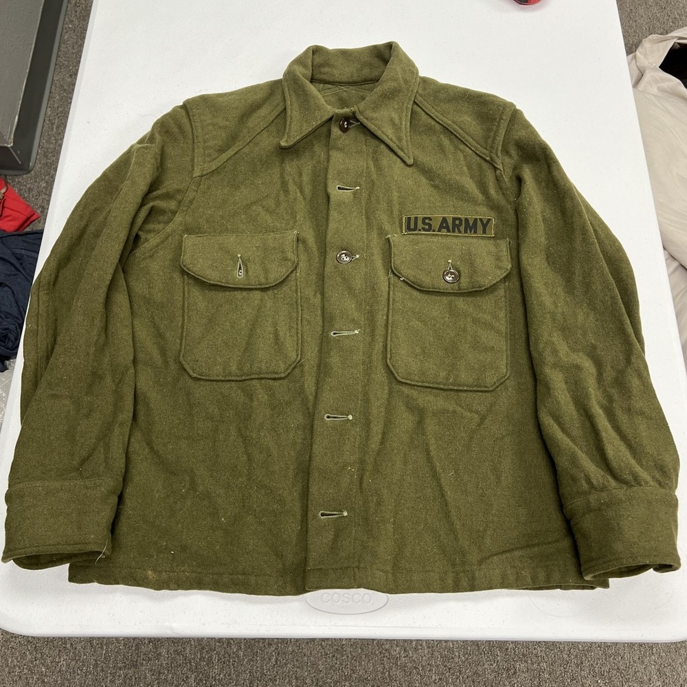 US Army Field Shirt Mens S Green Wool Vintage Military Utility Jacket